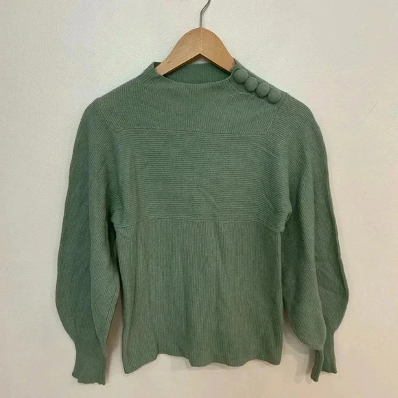 Rebecca Taylor Mint Wool Blend Mock Neck
Ribbed Balloon Sleeve Button Sweater XS - Picture 3 of 13